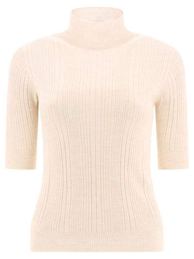 Peserico Ribbed Turtleneck Sweater In White