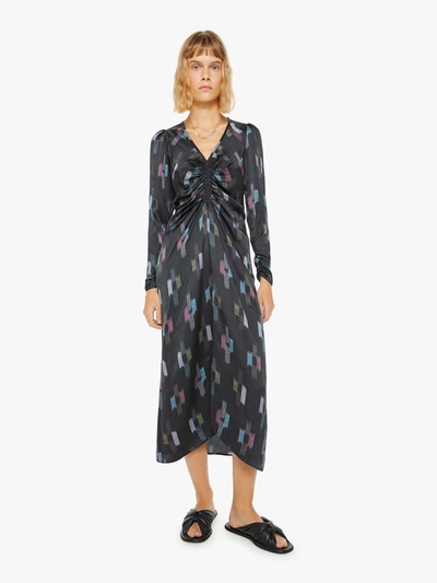 Xirena Odessa Ruched Abstract-print Silk Midi Dress In Black Ikat