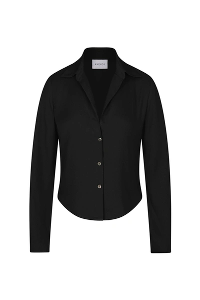Anemos The Fitted Button-down Shirt In Matte Crepe In Black