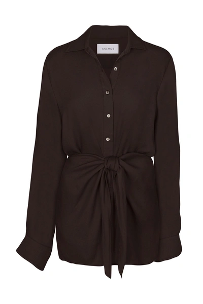 Anemos The L.a. Button-down Wrap Mini Dress In Matte Crepe In Espresso