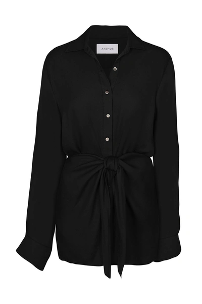 Anemos The L.a. Button-down Wrap Mini Dress In Matte Crepe In Black