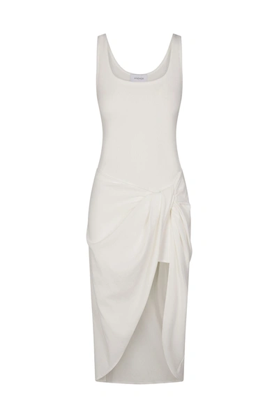 Anemos The Selene Drop Waist Drape Midi Dress In Textured Stretch In White