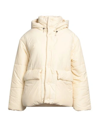 Nanushka Woman Down Jacket Beige Size L Recycled Nylon, Cotton, Viscose, Polyester In Off White