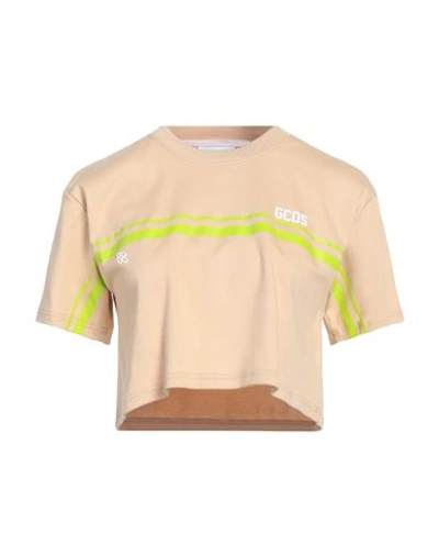 Gcds Woman T-shirt Sand Size L Cotton In Beige