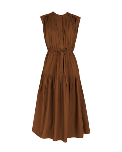 Derek Lam 10 Crosby Margaret Waist Tie Sleeveless Midi Dress In Brown