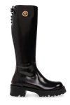 VERSACE VERSACE BLACK LEATHER KNEE-LENGTH BOOTS