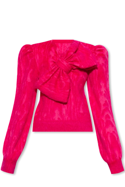 Balmain Moiré-effect Sweater With Maxi Bow In Fuchsia