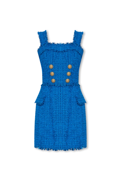 【関税&送料込】Balmain Tweed Mini Dress With Buttons BALMAIN Button-embellished frayed cotton-blend tweed mini