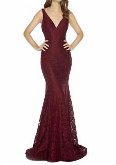 Alyce Paris Lace Mermaid Gown In Wine In Red