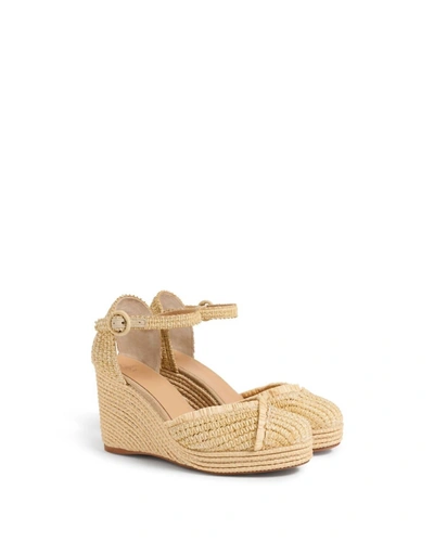 Castaã±er Raffia Ankle-strap Wedge Pumps In Beige