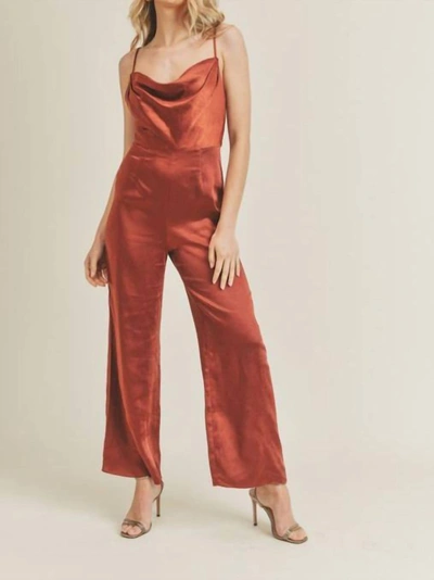 Lush Perfect Night Brown Satin Cowl Neck Culotte Jumpsuit In Red