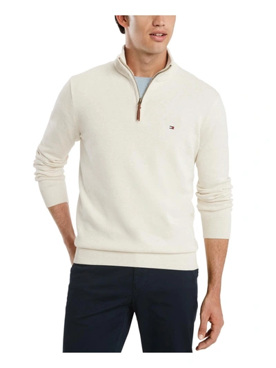 Tommy Hilfiger Men's Regular-fit Pima Cotton Cashmere Blend 1/4-zip Mock Neck Sweater In Beige