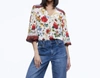 Alice And Olivia Serena Button-front Blouson-sleeve Top In Multi