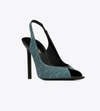 Saint Laurent Ysl Logo-print Heeled Pumps In Blue