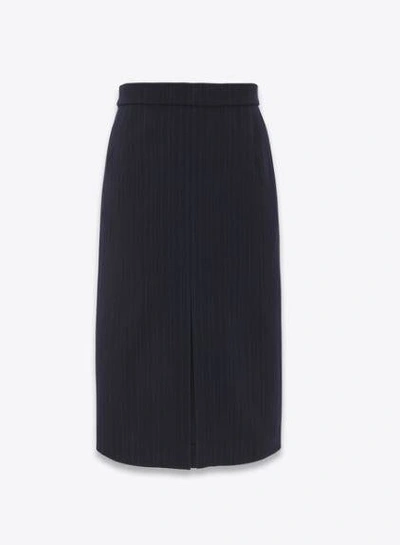 Saint Laurent Striped-wool Pencil Skirt In Blue
