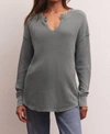 Z SUPPLY DRIFTWOOD THERMAL LONG SLEEVE TOP IN CALYPSO GREEN