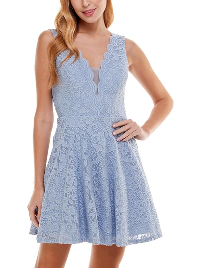 City Studio Juniors Womens Lace Glitter Cocktail And Party Dress In Blue