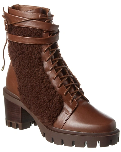 Alexandre Birman Clarita 65 Leather & Shearling Combat Boot In Brown