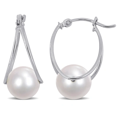 Mimi & Max 8-8.5mm Cultured Freshwater Pearl Drop Earrings In 10k White Gold In Silver