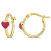 Mimi & Max 15mm Pink Enamel Heart Hoop Earrings In 14k Yellow Gold In Red