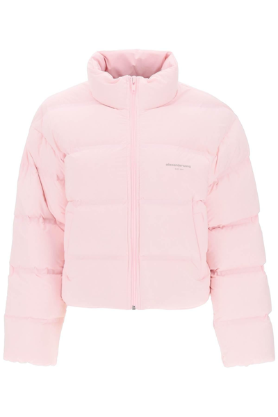 Alexander Wang Logo Printed Down Jacket In Pink