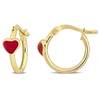 Mimi & Max 15mm Pink Enamel Heart Hoop Earrings In 14k Yellow Gold In Red