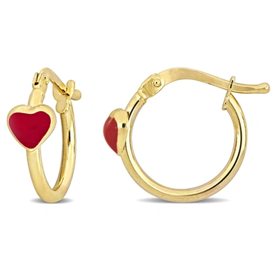 MIMI & MAX 15MM RED ENAMEL HEART HOOP EARRINGS IN 14K YELLOW GOLD