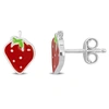 Mimi & Max Red And Green Enamel Strawberry Stud Earrings In Sterling Silver In Red