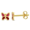 Mimi & Max Butterfly Stud Earrings In 14k Yellow Gold In Red