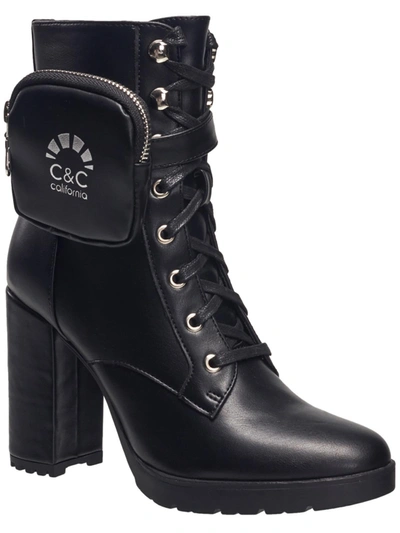 C&c California Ccnixon Womens Vegan Leather Round Toe Ankle Boots In Black