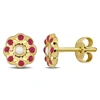 Mimi & Max Pink And White Enamel Flower Stud Earrings In 14k Yellow Gold In Red