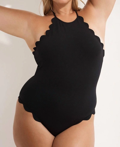 Marysia Mott Scalloped Halterneck Swimsuit In Black