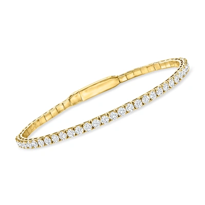Ross-simons Diamond Tennis-style Flexible Bangle Bracelet In 14kt Yellow Gold In Silver