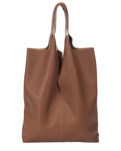 Italian Leather North/south Tote In Brown
