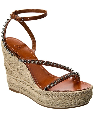 Christian Louboutin Pyraclou Embellished Wedge Sandals In Brown
