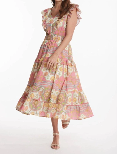 Tyler Boe Silk Midi Dress In Nautical In Pink