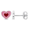 Mimi & Max Pink Enamel Heart Stud Earrings In Sterling Silver In Red