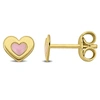 Mimi & Max Pink Enamel Heart Stud Earrings In Yellow Plated Sterling Silver In Yellow