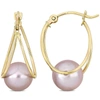 Mimi & Max 8-8.5mm Cultured Freshwater Pink Pearl Drop Hoop Earrings In 10k Yellow Gold In Pink