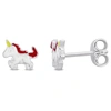 Mimi & Max Pink And White Enamel Unicorn Stud Earrings In Sterling Silver In White