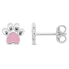 Mimi & Max Pink Enamel Paw Stud Earrings In Sterling Silver In Pink