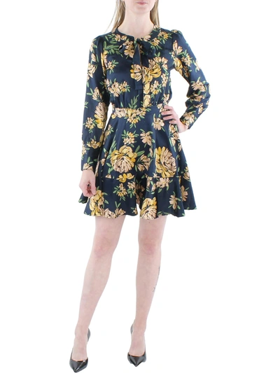 Jessica Simpson Davina Womens Floral Mini Fit & Flare Dress In Blue