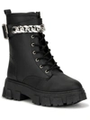 OLIVIA MILLER WOMENS FAUX LEATHER ZIPPER COMBAT & LACE-UP BOOTS