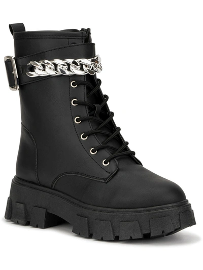 Olivia Miller Womens Faux Leather Zipper Combat & Lace-up Boots In Black