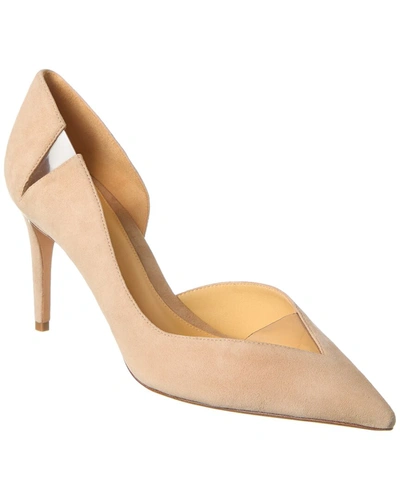 Alexandre Birman Daisy Dorsay 85 Suede & Vinyl Pump In Beige