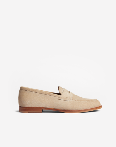 Dunhill Audley Penny Suede Loafers In White