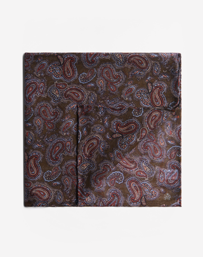Dunhill Wool Silk Paisley Printed Neckerchief In Brown