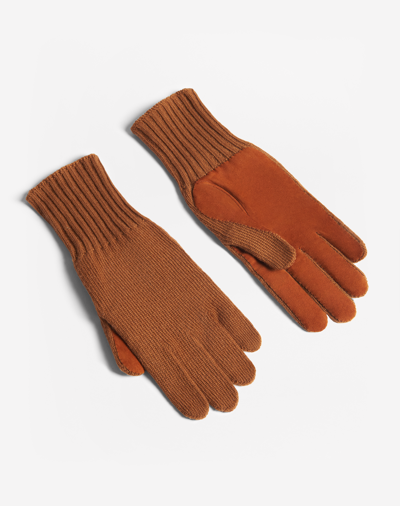 Dunhill Cashmere Suede Detail Knitted Gloves In Brown
