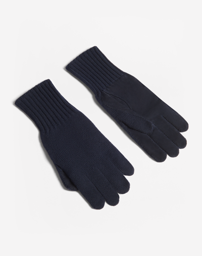 Dunhill Cashmere Suede Detail Knitted Gloves In Blue
