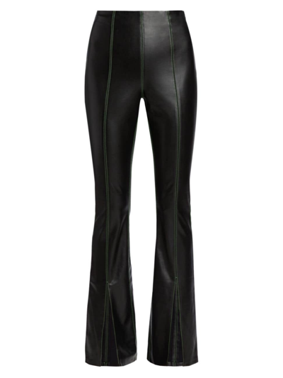 Simon Miller Iver Faux Leather Topstitched Bootcut Trousers In Black